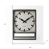 Square Gray Metal Desk Table Clock With Simple White And Black Face