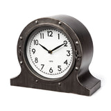 Rustic Brown Metal Porthole Desk Table Clock