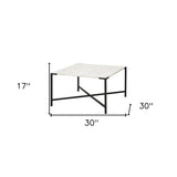 Square White Marble Top Andd Black Metal Base Coffee Table