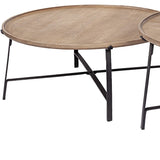 S2 41.5" Round Woven Cane Glass Top And Solid Wood Coffee Tables
