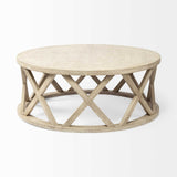 46" White Solid Wood Round Coffee Table