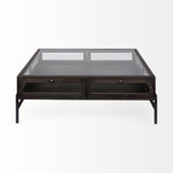 42" Black And Brown Square Coffee Table With Two Drawers