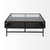 42" Black And Brown Square Coffee Table With Two Drawers