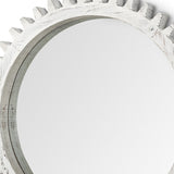 35.5" Round Whitewashed Wood Frame Wall Mirror