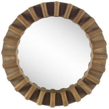 26" Round Brown Wood Frame Wall Mirror