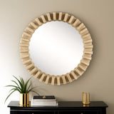 26" Round Brown Wood Frame Wall Mirror