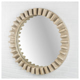 35" Round Natural Brown Wood Frame Wall Mirror