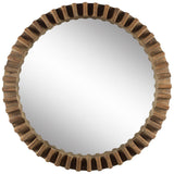 44" Round Brown Wood Frame Wall Mirror