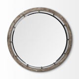 46" Round Brown Wood Frame Wall Mirror