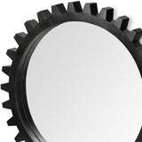 26" Black Cog Round Metal Frame Wall Mirror