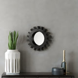 Cog 17" Round Black Wood Frame Wall Mirror