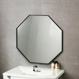 37" Octogon Black Metal Frame Wall Mirror