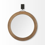 43.5" Round Brown Wood Frame Wall Mirror