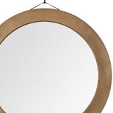 43.5" Round Brown Wood Frame Wall Mirror