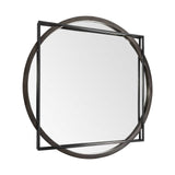 43.5" Round Brown Wood Frame Wall Mirror