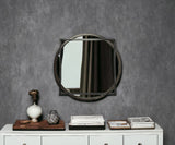 46" Round on Square Black Wood And Metal Frame Wall Mirror