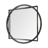 46" Round on Square Black Wood And Metal Frame Wall Mirror