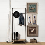 White And Medium Brown Wood Hall Tree With Storage