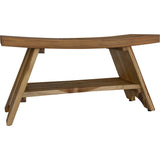 35" Teak Rectangular Shower Outdoor Bench With Shelf In Natural Finish