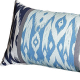 Set Of 4 Aqua Blue And Gray Ikat Lumbar Pillow Covers