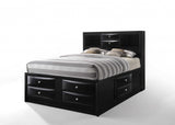 Espresso Multii-Drawer Wood Platform Queen Bed With Pull Out Tray