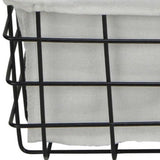 Set Of 3 Oval White Lined And Metal Wire Baskets With Handles