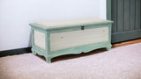 Rectangular Green Wooden With Seat Cushion And Inside Storage Bench