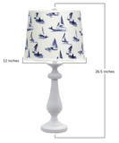 27" White Metal Bedside Table Lamp Set With White And Blue Tapered Drum Shade