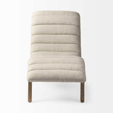 54" Cream And Wood Brown Linen Tufted Lounge Chair