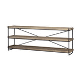 Light Brown Mango Wood Finish Console Table With Matte Black Iron Frame