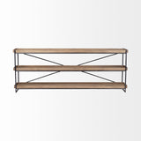 Light Brown Mango Wood Finish Console Table With Matte Black Iron Frame