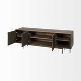 Medium Brown Mango Wood Finish TV Stand Media Console With 4 Doors