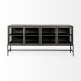Black Solid Mango Wood Finish Sideboard With 4 Glass Cabinet Doors
