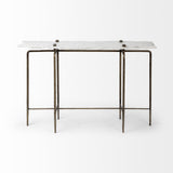 White Marble Console Table With Brass Toned Iron Base