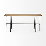 Rectangular Light Brown Raised Edge Mango Wood Finish Console Table With Black Metal Frame And Base