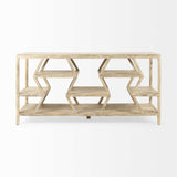 Light Brown Mango Wood Finish Console Table With Multi Level Shelf Design