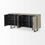 Light Brown Solid Wood Sideboard With 4 Fabric Covered Cabinet Doors