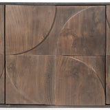 Light Brown Solid Wood Sideboard With 4 Fabric Covered Cabinet Doors