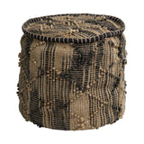 Tan Jute Cylindrical Pouf With Popcorn Stich