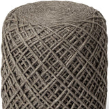 Oatmeal Wool Cylindrical Pouf With Diamond Pattern