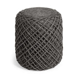 Dark Gray Wool Cylindrical Pouf With Diamond Pattern