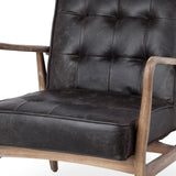 Black Leather Seat Accent Chair With Brass Frame