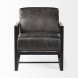 Ebony Genuine Leather Wrapped Accent Chair With Metal Frame