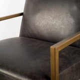 Black Leather Seat Accent Chair With Gold Metal Frame