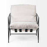 Cream Upholstered Padded Seat Accent Chair With Black Metal Frame