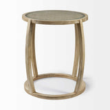 Light Brown Wood Round Top Accent Table With Glass