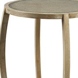 Light Brown Wood Round Top Accent Table With Glass