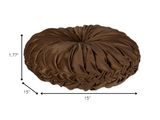 Brown Round Tufted Velvet Pillow