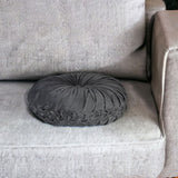 Grey Round Tufted Velvet Pillow