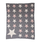 Grey Ivory And Pink Stars Knitted Baby Blanket